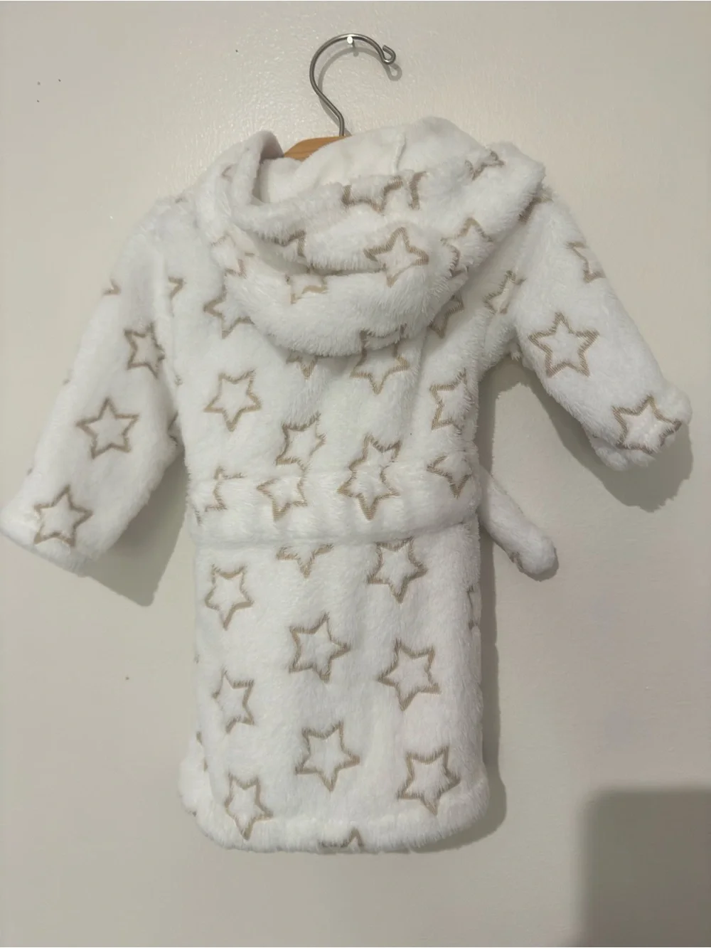 DKNY White Plush Hooded Kids Robe with Tan Star Print